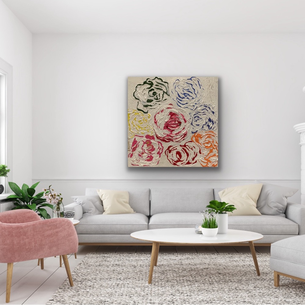 Pretty original art Flowers in the Sky 30x30 acrylic